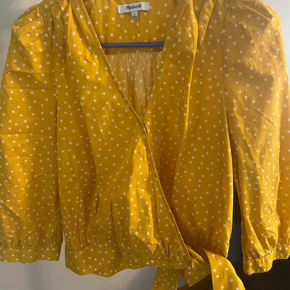 Madewell Mustard Star Print Wrap Blouse